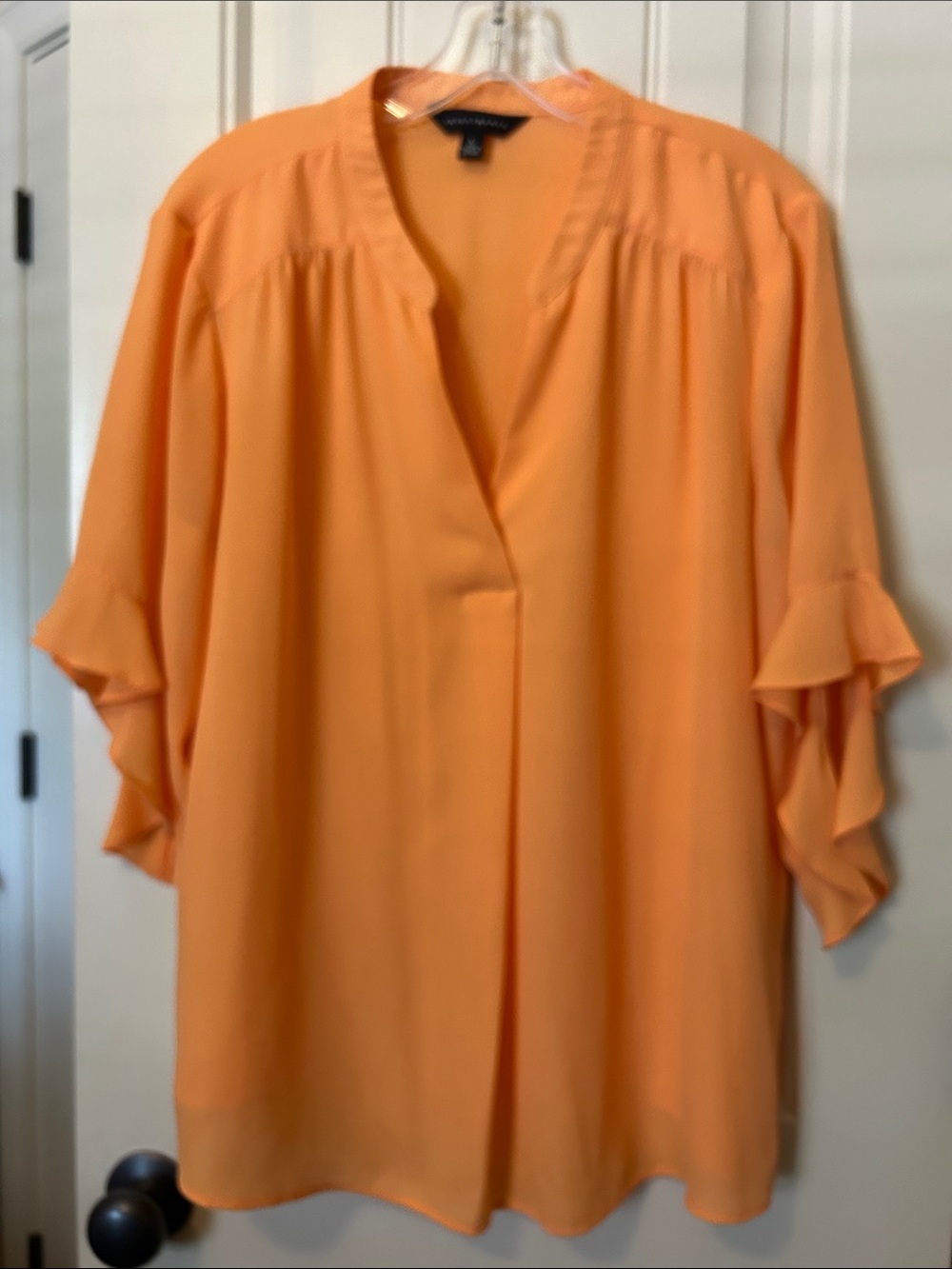 Investments Peach Orange Ruffle-Sleeve V-Neck Blouse Size Large